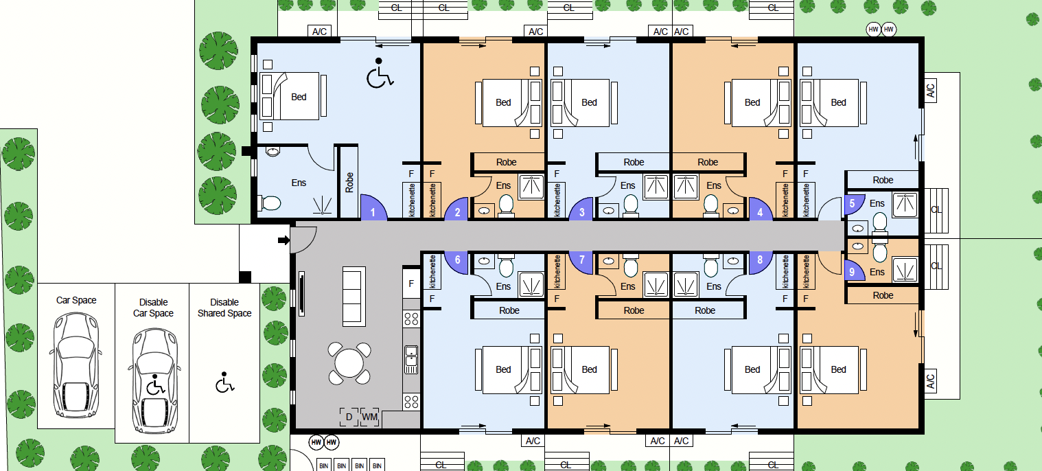 9-bedroom floor plan